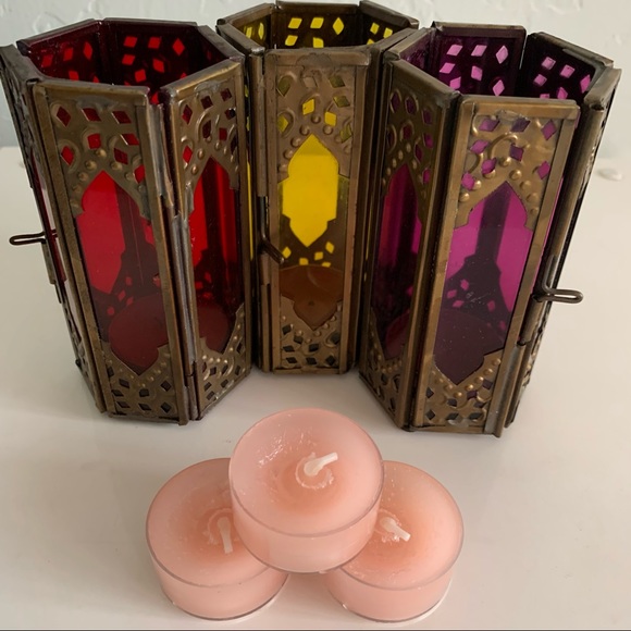 Accents Colorful Brass Moroccan Tea Light Lantern Set Of 3 Poshmark